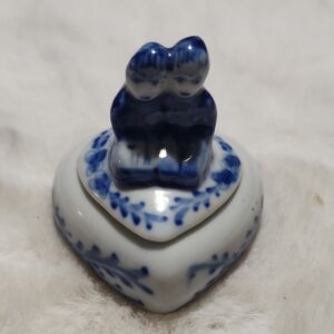 Blue and White Heart-Shaped Trinket Box
